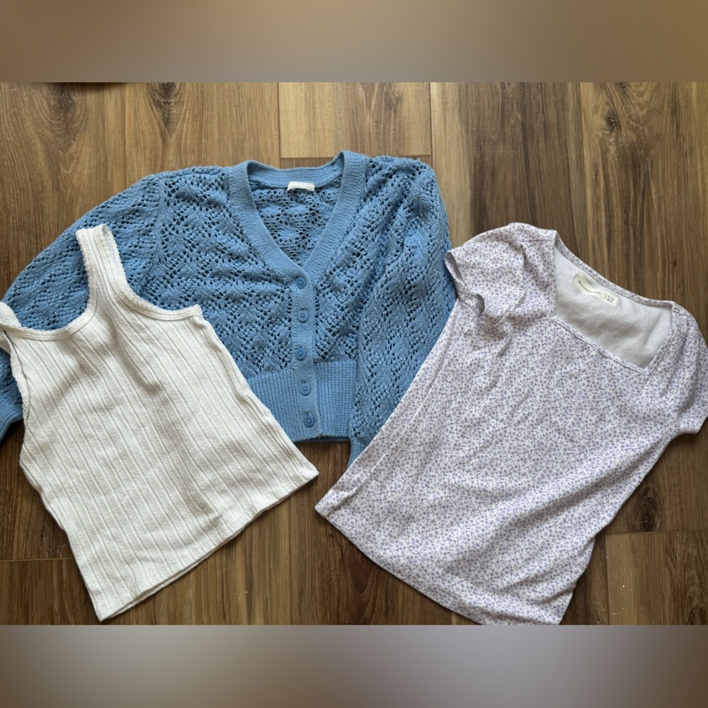 Blue Knit Cardigan and Tops Set